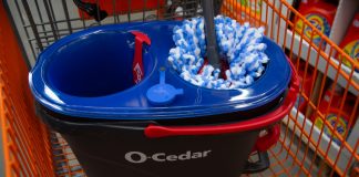 O-Cedar mop in a shopping cart at the Home Depot in Mobile, Ala.