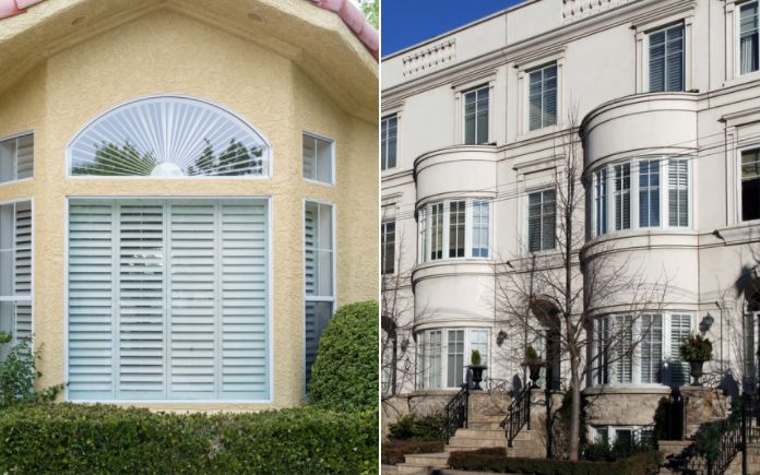 Split image showing a bay window, on the left, and a bow window, on the right