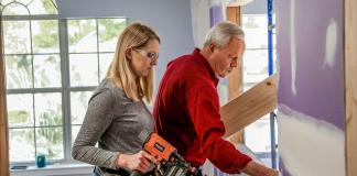 “Today’s Homeowner” hosts Danny Lipford and Chelsea Lipford Wolf install drywall