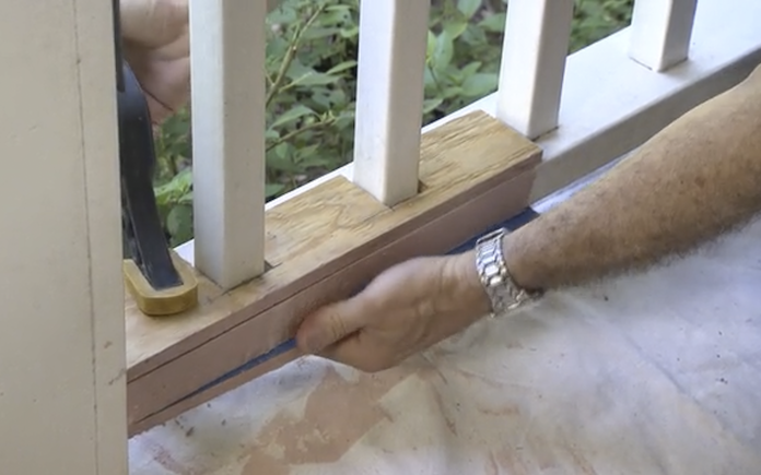 Repairing a porch bottom rail with plywood