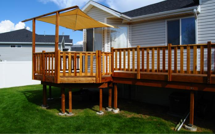 Wood deck with exposed area underneath.