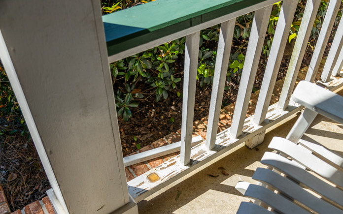 This front porch is low to the ground, and the homeowners don’t have special accessibility needs, so we removed the railing.