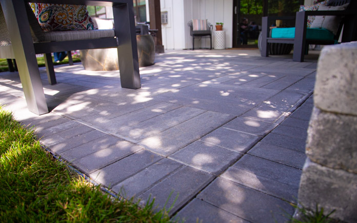 Pavestone Avant XL paver patios in greystone