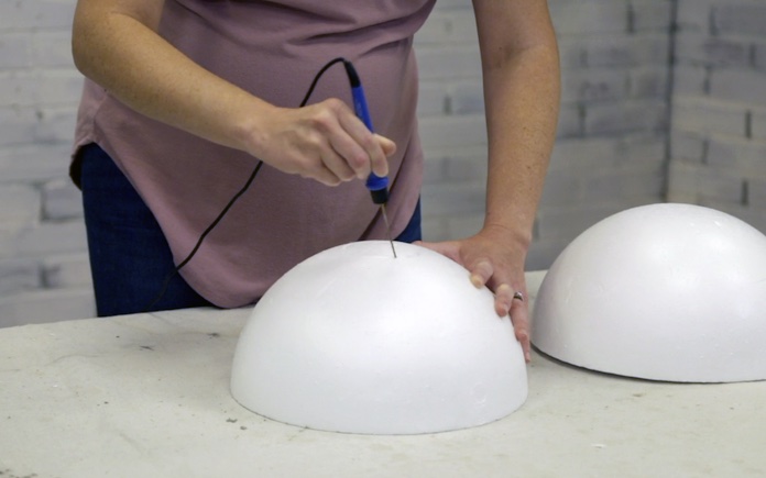 make a shape for a concrete garden ball using a foam ball and a hot knife