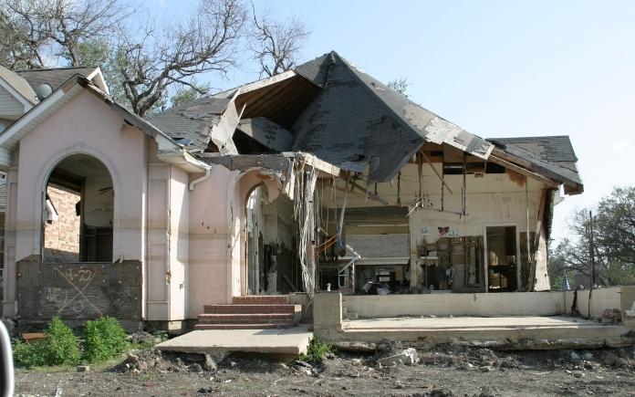 Badly damaged home from a natural disaster