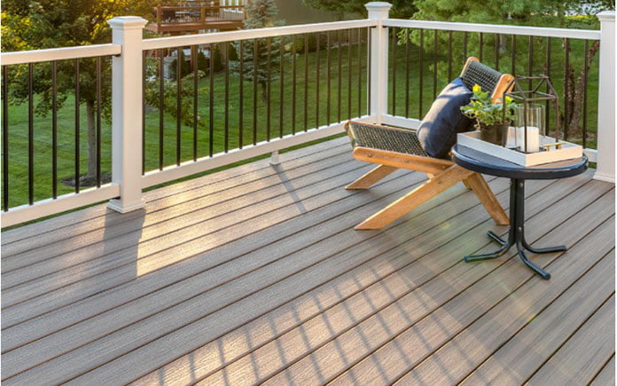 Trex Enhance composite decking with sun shining on it