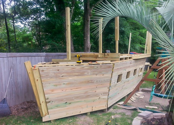 2015 photo of the pirate ship playhouse under construction
