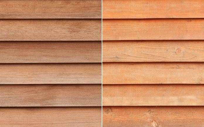Split image of dirty/clean cedar wood siding