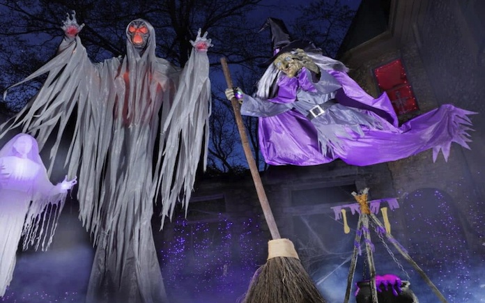 Towering phantom and floating witch Halloween decorations from The Home Depot
